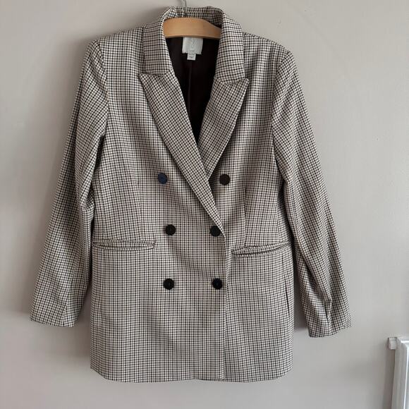 Joie Plaid Double Breasted Blazer Jacket Tan Neutral Size Extra Small XS - Picture 1 of 6
